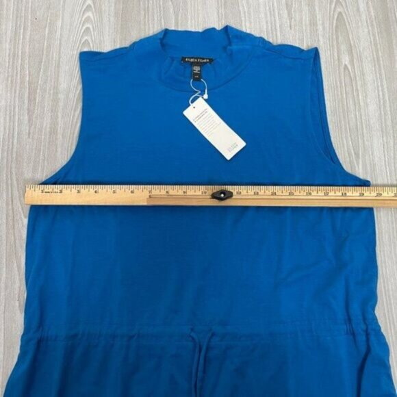 Eileen Fisher Mock Neck Tie Waist Sleeveless Knee Length Dress Marine Blue L - Picture 8 of 9